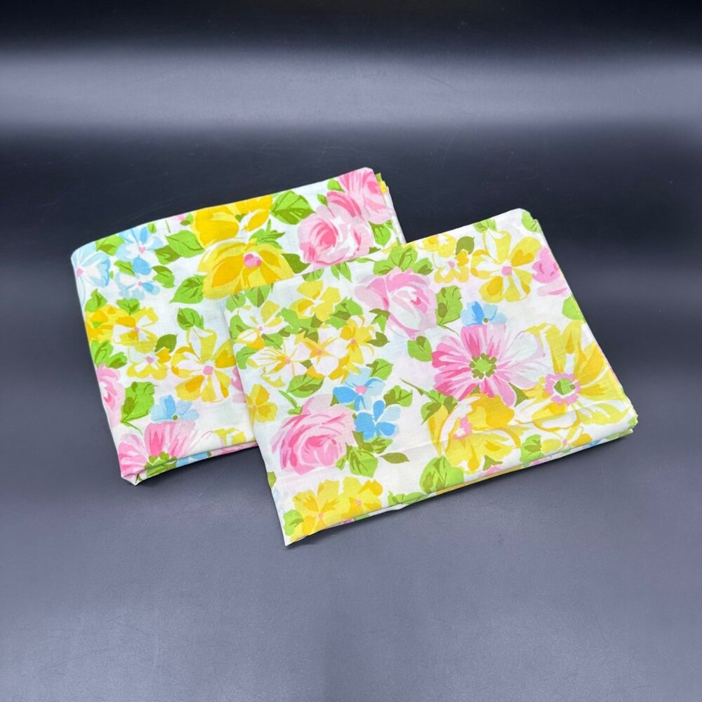 Vintage Floral Pillowcases Standard Size Springmaid Marvelaire USA Pink Yellow